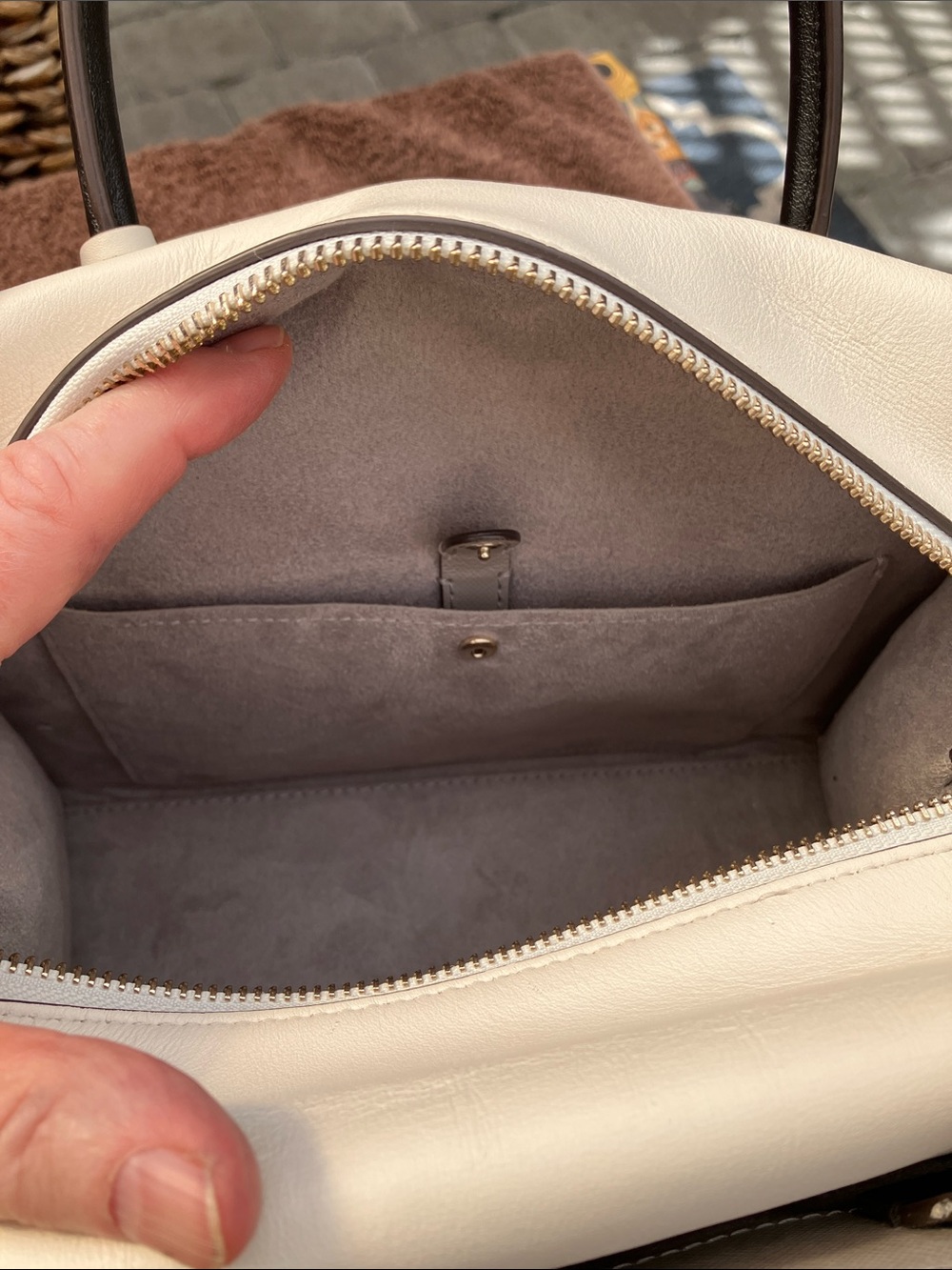 Brand new- Kate Spade Spencer Light Gray & Cream Color Block Bag Satchel - Picture 12 of 12